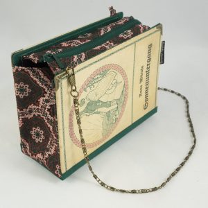 Tasche aus einem Buch "Sonnenuntergang" kombiniert mit einer rosa/dunkelgrünen Krawatte