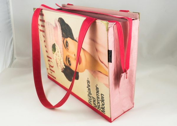 Vintage Tasche aus einem Modemagazin der 60er Jahre "Freundin" in pink/rosa