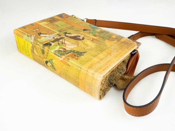 Tasche/Clutch aus einem Buch von Pearl S Buck "Mädchen Orchidee" mit Abbildungen des Lebens in einem chinesischen aristokratischen Haus, Tasche kombiniert mit einer Korkkrawatte
